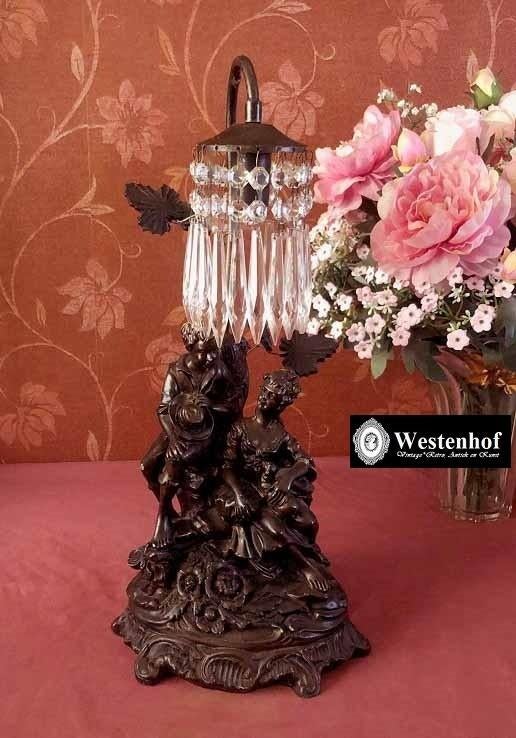 Kristallen tafellamp / schemerlamp met beeld antiek barok, Huis en Inrichting, Lampen | Tafellampen, Ophalen of Verzenden, Zo goed als nieuw