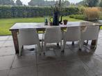 8 witte Box Tuinstoelen, Tuin en Terras, Tuinstoelen, Ophalen, Gebruikt, Kunststof, Stapelbaar