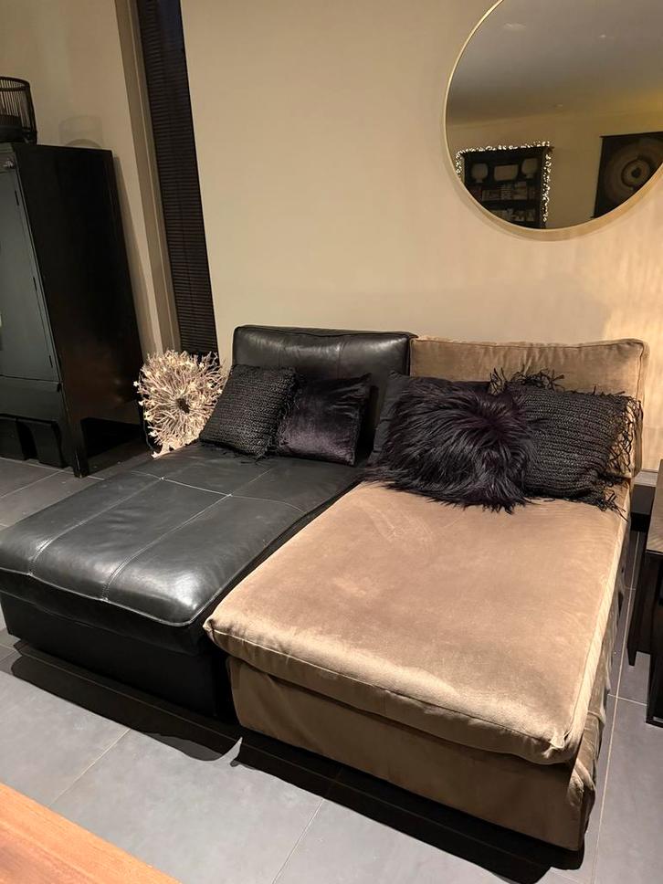 Ikea Kivik Chaise Longue - Zwart Leer & Taupe Velvet, Huis en Inrichting, Banken | Sofa's en Chaises Longues, Gebruikt, Eenpersoons
