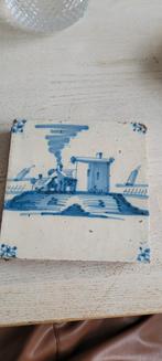 Oude Delfsblauwe Tegel met Molen en Huis, Ophalen of Verzenden