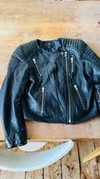 H&M Black Real Leather Cropped Biker Bomber Biker Jacket- 34, Zwart, Ophalen of Verzenden, Zo goed als nieuw, H& M