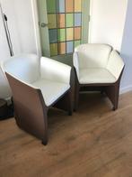 Set 2 ZGAN leren Montis Lotus tulp design stoel modern, Huis en Inrichting, Stoelen, Leer, Bruin, Zo goed als nieuw, Eén