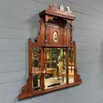 Sierlijke oude antieke gang of hal wand spiegel facet glas, Antiek en Kunst, Ophalen, Overige vormen, 100 tot 150 cm, 100 tot 150 cm