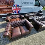 Chesterfield bank 2 zit leer bruin, Gebruikt, 150 tot 200 cm, Tweepersoons, Ophalen