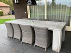 Steigerhouten tafel met 8 rieten stoelen  en side table, Tuin en Terras, Ophalen of Verzenden, Gebruikt, Hout