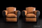Exclusieve Art Deco fauteuil(s) in dik AA klasse schapenleer, Nieuw, Ophalen of Verzenden, 75 tot 100 cm, Leer