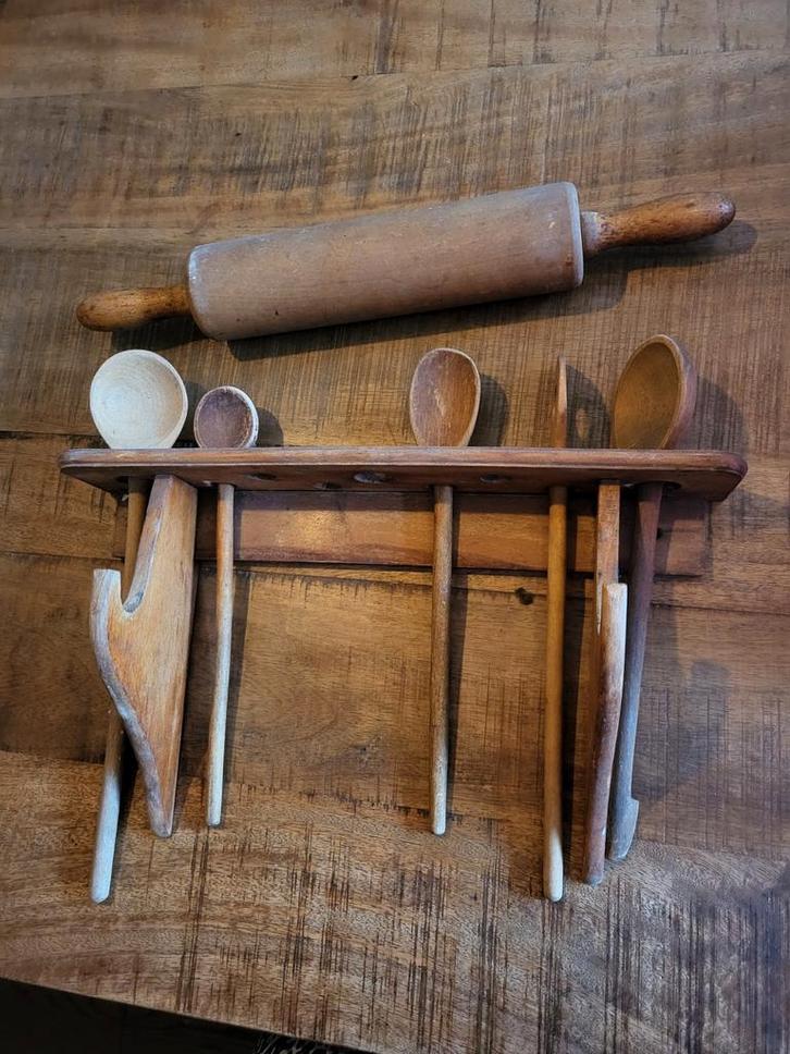 Antiek Houten Lepelrek met Deegroller, Antiek en Kunst, Antiek | Keukenbenodigdheden, Ophalen of Verzenden