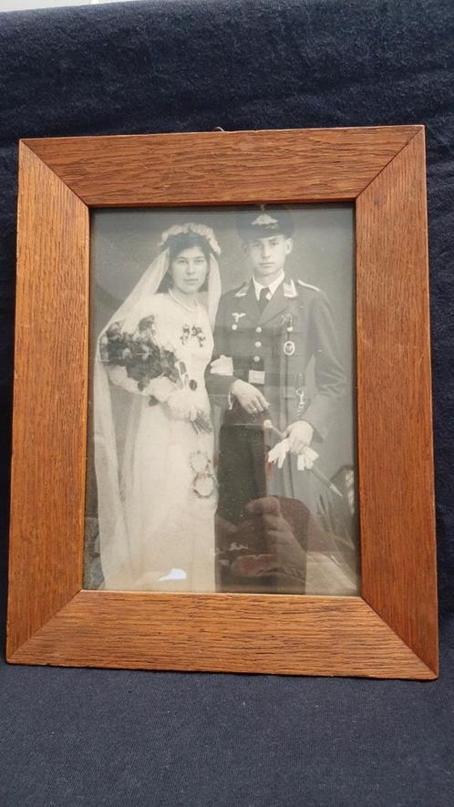 Luftwaffe Vliegenier Trouwfoto WOII - Eiken Lijst, Verzamelen, Militaria | Tweede Wereldoorlog, Luchtmacht, Foto of Poster, Duitsland