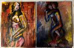 2x abstract naakt schilderij, Antiek en Kunst, Kunst | Schilderijen | Abstract, Ophalen of Verzenden