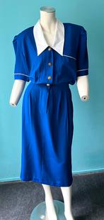 Vintage jaren 80 jurk blauw navy look maat 44, Maat 42/44 (L), Vintage, Gedragen, Onder de knie