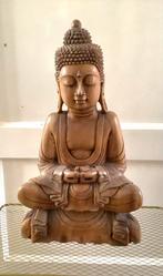 Grote massief houten boedha handgesneden - Dhyana Mudra, Ophalen of Verzenden, Zo goed als nieuw