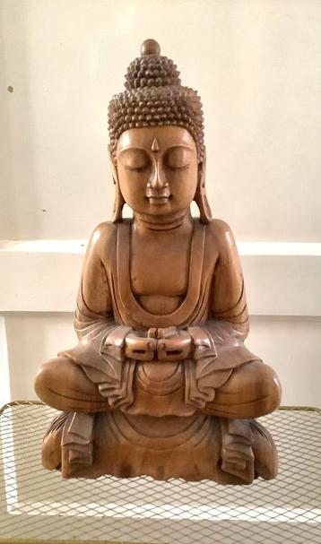 Grote massief houten boeddha handgesneden - Dhyana Mudra beschikbaar voor biedingen
