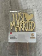 Gratis taartdecoratie Just married, Hobby en Vrije tijd, Feestartikelen, Ophalen of Verzenden, Zo goed als nieuw, Versiering, Geboorte of Huwelijk
