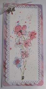 Dubbele langwerpige kaart met bloemen, aquarel verf, Ophalen of Verzenden, Zo goed als nieuw