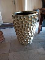 Grote gouden bloempot met honingraatmotief, Ophalen, Gebruikt, Overige kleuren, Kunststof