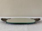 Vintage ovaal spiegel-dienblad met verzilverde handvatten., Ophalen of Verzenden