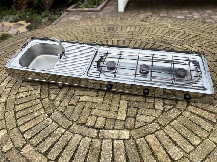 3in1 Aanrechtblad, spoelbak, 3 pits gasfornuis, Caravans en Kamperen, Kampeeraccessoires, Gebruikt, Ophalen