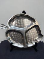 Mooie ruime RVS drievaksschaal in bladvorm, Huis en Inrichting, Woonaccessoires | Schalen en Manden, Overige materialen, Gebruikt