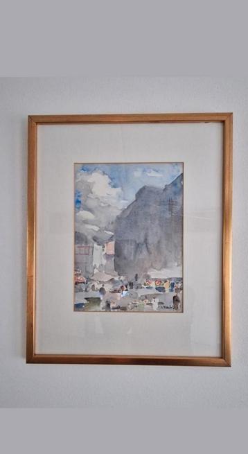Walter Neuhof (1904-1982) Aguarel markt Maastricht ,40x50 cm beschikbaar voor biedingen
