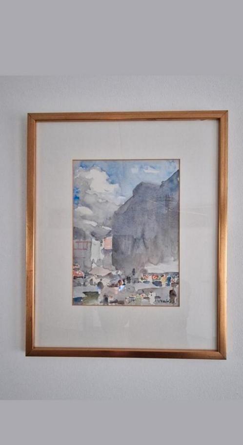 Walter Neuhof (1904-1982) Aguarel markt Maastricht ,40x50 cm, Antiek en Kunst, Kunst | Schilderijen | Klassiek, Ophalen of Verzenden