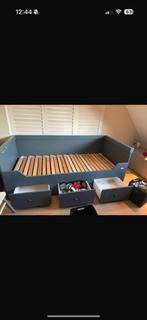 Jongens bed blauw uitschuifbaar, Huis en Inrichting, Slaapkamer | Bedden, 90 cm, Eenpersoons, Verzenden, Zo goed als nieuw