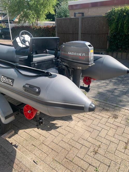 Rubberboot Trident IB430 met 30 pk Mariner motor en trailer, Watersport en Boten, Bootonderdelen, Gebruikt, Ophalen