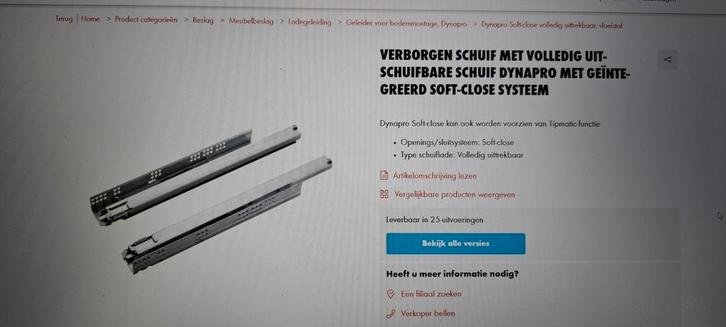 Nieuw!!  Grass dynapro softclose ladegeleiders 50cm 40kg., Doe-het-zelf en Verbouw, IJzerwaren en Bevestigingsmiddelen, Nieuw