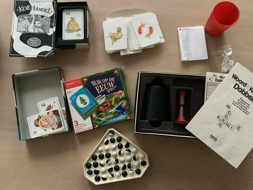 5 spelletjes: 2x dobbelspel, dierenmemory, blik op eeuwspel, Hobby en Vrije tijd, Gezelschapsspellen | Overige, Gebruikt, Ophalen of Verzenden