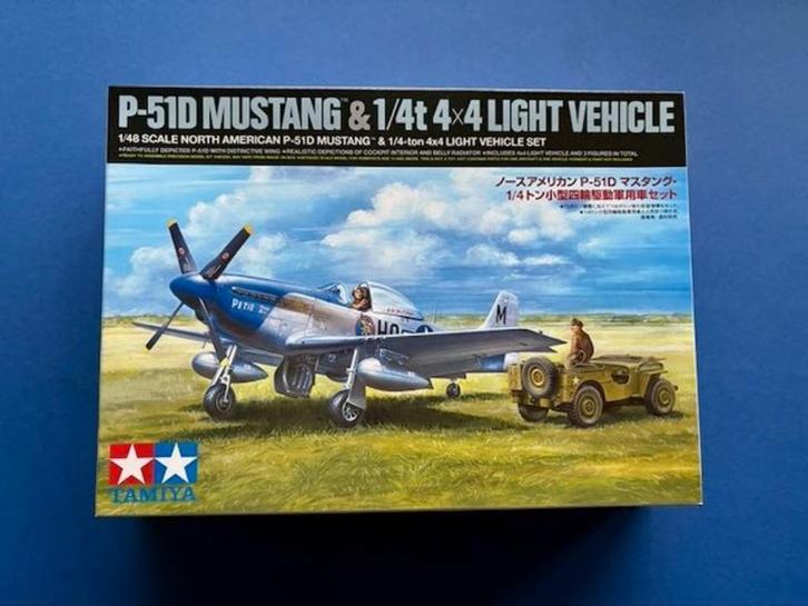 Tamiya	25205	P-51D Mustang & 1/4 ton jeep.	1/48, Hobby en Vrije tijd, Modelbouw | Vliegtuigen en Helikopters, Nieuw, Groter dan 1:72