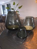 Windlichten set smoke glas erik kuster, Overige kleuren, Ophalen of Verzenden, Minder dan 50 cm, Glas