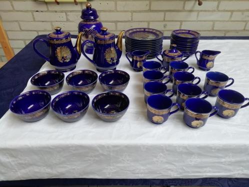 Vintage Taous China Marokkaans Cobalt blue gold servies pauw, Huis en Inrichting, Keuken | Servies, Gebruikt, Compleet servies