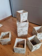 6 ecru bloempotten terra cota, Tuin en Terras, Bloembakken en Plantenbakken, Ophalen, Steen, Minder dan 30 cm, Vierkant