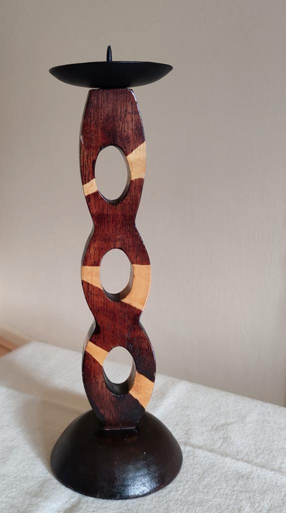 Vintage 2-kleurige houten kandelaar 23 jaar oud., Huis en Inrichting, Woonaccessoires | Kandelaars en Kaarsen, Zo goed als nieuw