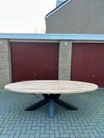 Ovale eiken wagondelen tafel 280x100 met stalen matrixpoot, 200 cm of meer, Nieuw, Ophalen of Verzenden, Eikenhout