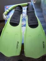 snorkelset: zwemvliezen + mondpijp geel, Watersport en Boten, Snorkelen, Ophalen of Verzenden, Gebruikt, Snorkelset