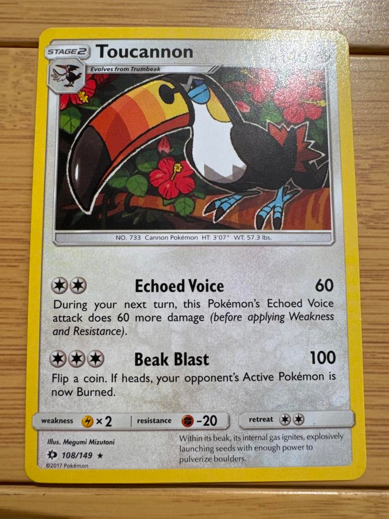 Pokémon Kaart Toucannon 108/149 Sun & Moon, Ophalen of Verzenden, Zo goed als nieuw, Losse kaart