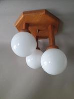 vintage plafondlamp bollenlamp grenen, Ophalen of Verzenden, Zo goed als nieuw, Glas