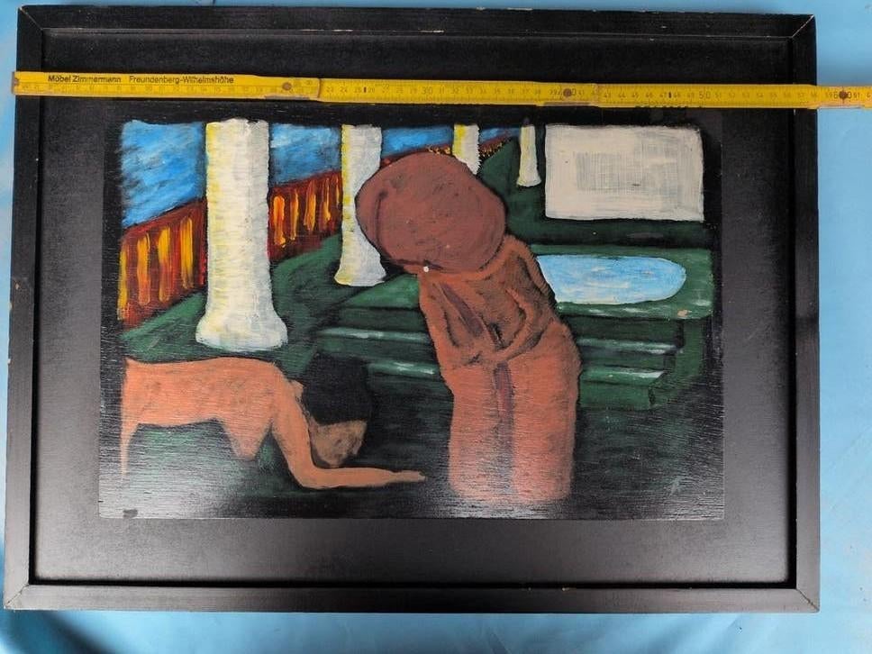 Abstract schilderij op hout, gesigneerd, onbekende maker, Ophalen