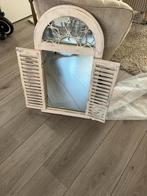 Brocante spiegel met luiken - Wit houten wandspiegel, Ophalen, Overige vormen, Minder dan 50 cm, Minder dan 100 cm