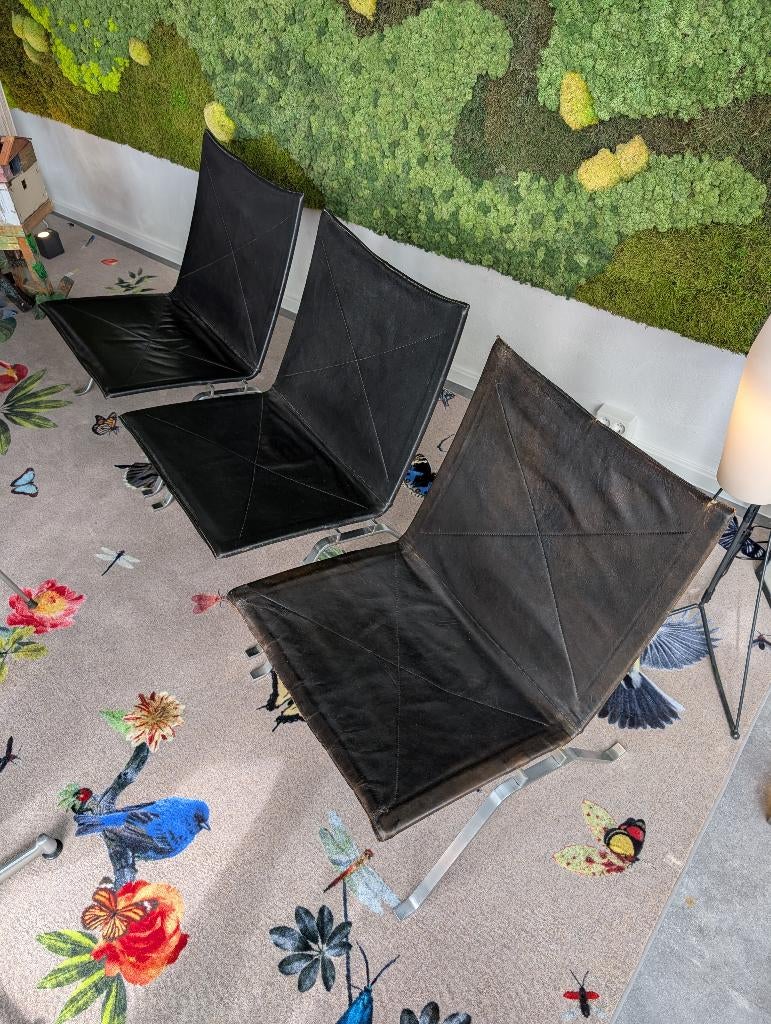 3x PK22 Poul Kjaerholm fauteuil | EKC-FH, Huis en Inrichting, Fauteuils, Gebruikt, Metaal, 50 tot 75 cm, 75 tot 100 cm, Ophalen