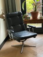// FAUTEUIL STOER INDUSTRIËL VINTAGE ZWART LEER //, Ophalen, Zo goed als nieuw, Leer, 50 tot 75 cm