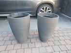 2 mooie grote grijze kunststof bloempotten, Ophalen, Rond, Kunststof, Balkon