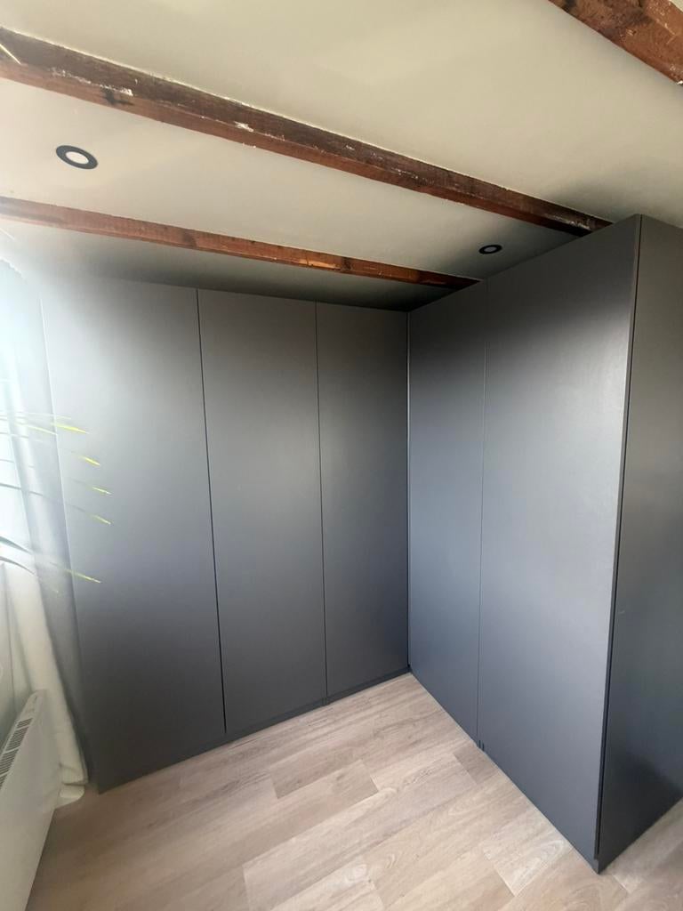 IKEA PAX kledingkast hoekopstelling grijs met Factuur (2024), Ophalen, 200 cm of meer, Met klep(pen), Overige materialen