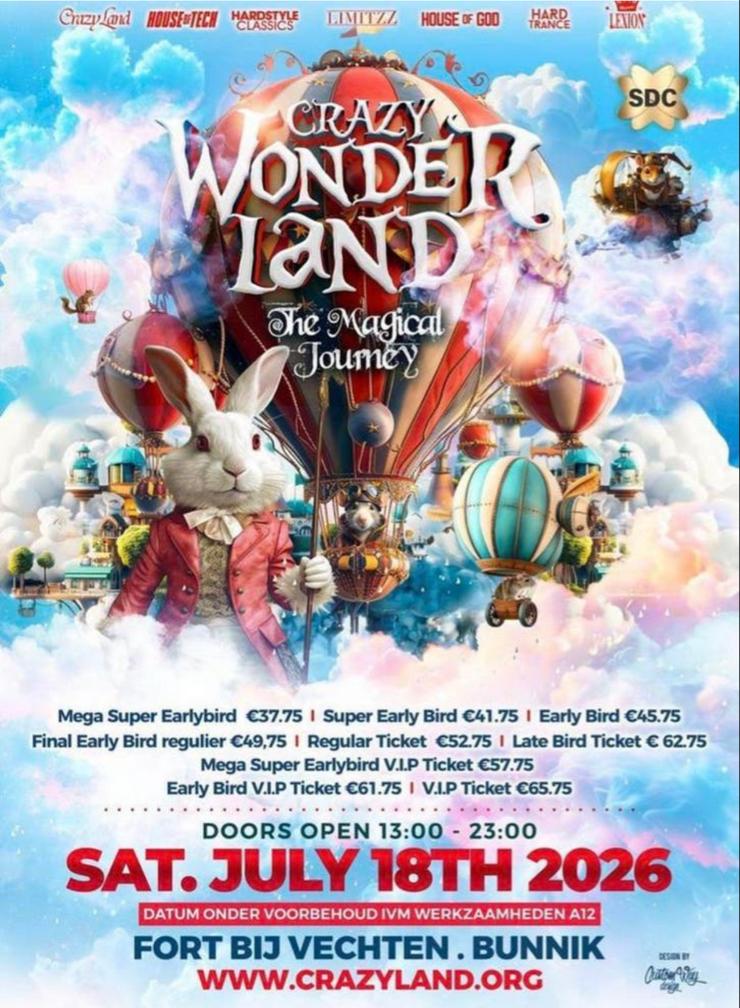 Crazy Wonderland VIP tickers twee stuks + large locker, Twee personen