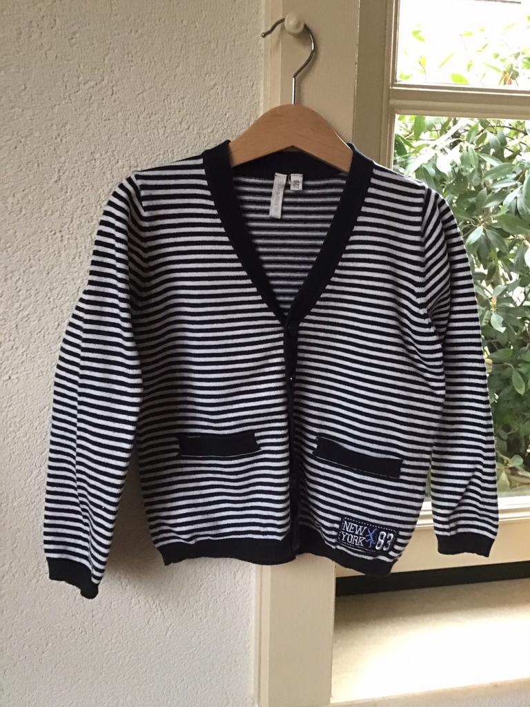 De Bijenkorf Vestje zwart/wit streep maat 104, Ophalen of Verzenden, Zo goed als nieuw, Jongen, Trui of Vest