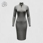 Aansluitende grijs gemêleerde jurk met ritsje, Verzenden, Maat 42/44 (L), Knielengte, Grijs