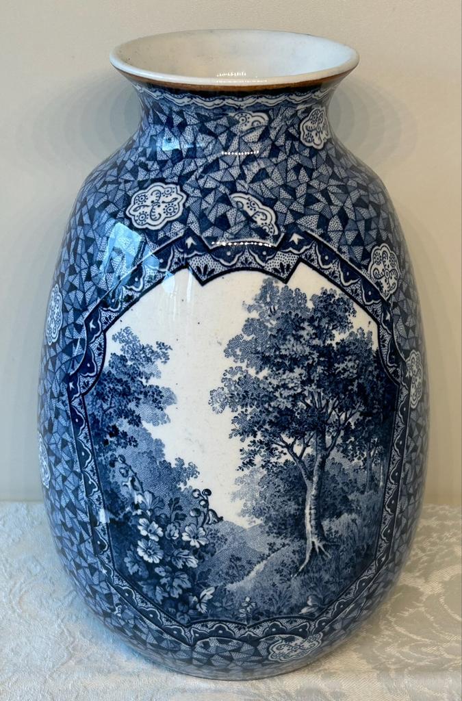 Antieke Villeroy & Boch Vaas - Blauw-Wit Landschap, Ophalen of Verzenden