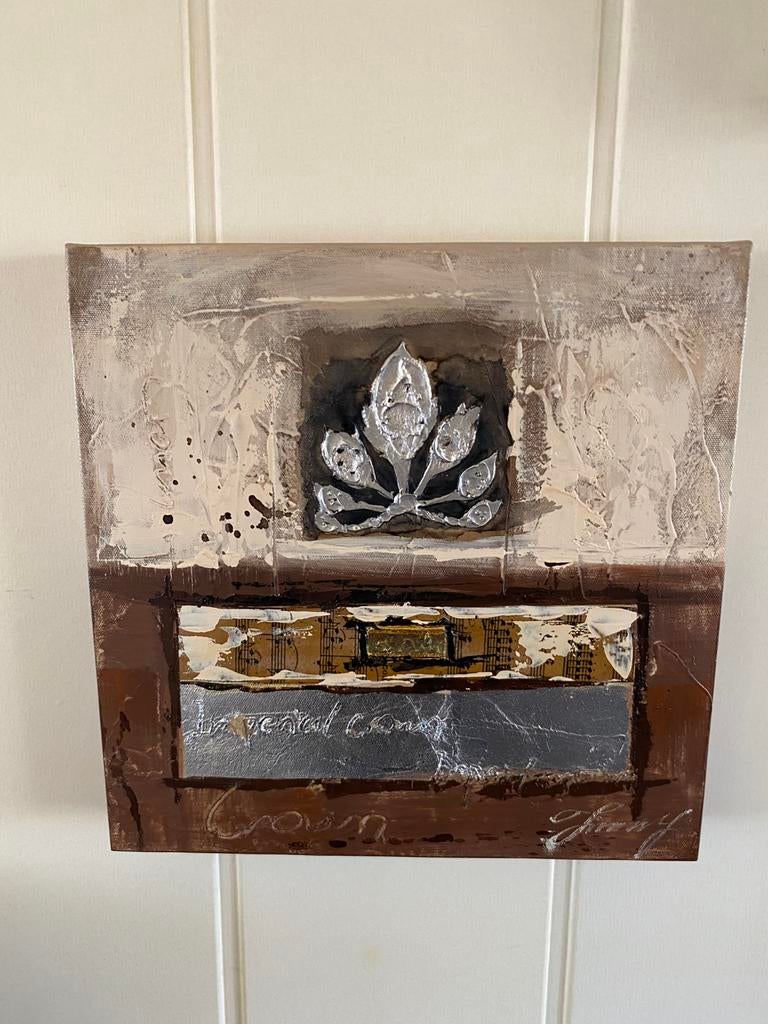 Te koop klein en mooi abstract schilerij van HEMY, Ophalen, Minder dan 50 cm, Zo goed als nieuw, Schilderij