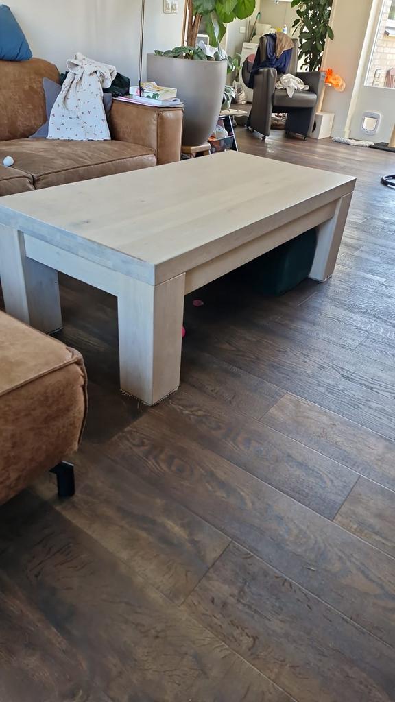 Salontafel white wash met lade - 140x68, Huis en Inrichting, Tafels | Salontafels, Ophalen, Gebruikt, 100 tot 150 cm, 50 tot 100 cm