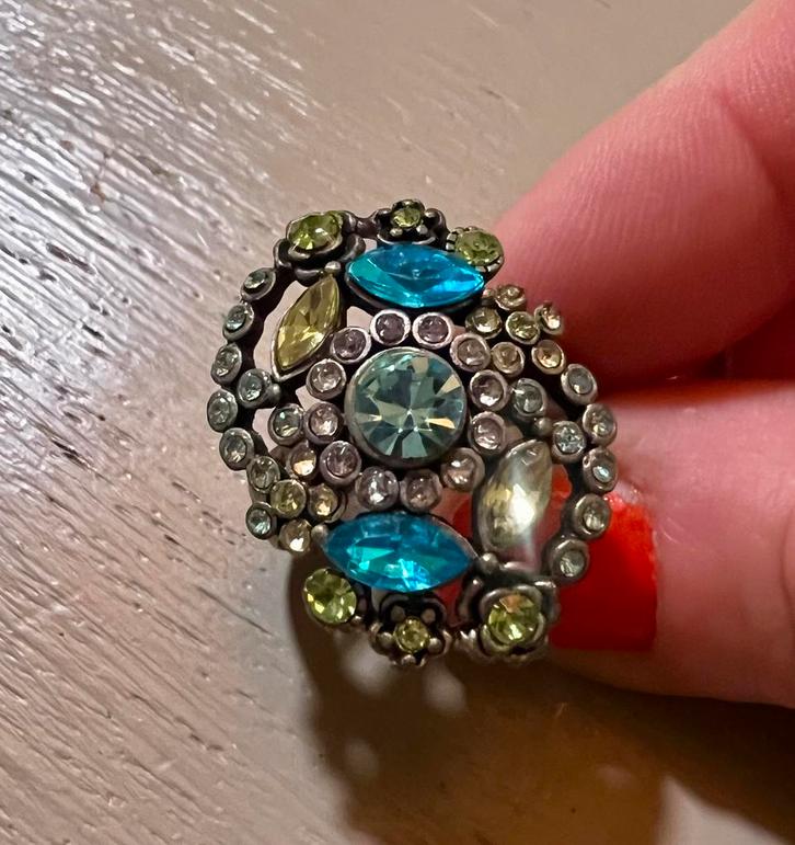 Vintage strass rhinestones ring costume jewelry sterling, Sieraden, Tassen en Uiterlijk, Ringen, Zo goed als nieuw, Dame, Kleiner dan 17